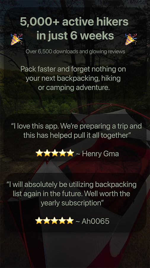 Ultralight thru-hike or weekend car camp — every trip, adventure ready. 5000 active subscribers!