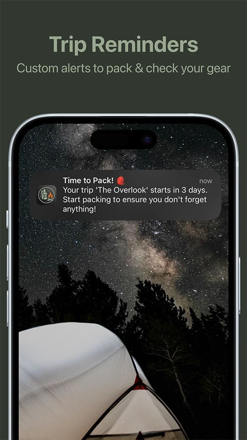 Custom alerts to pack & check your gear