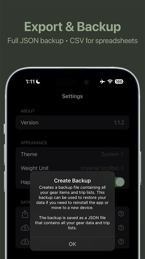 Create backups in JSON for full recovery or export to CSV for spreadsheet use.